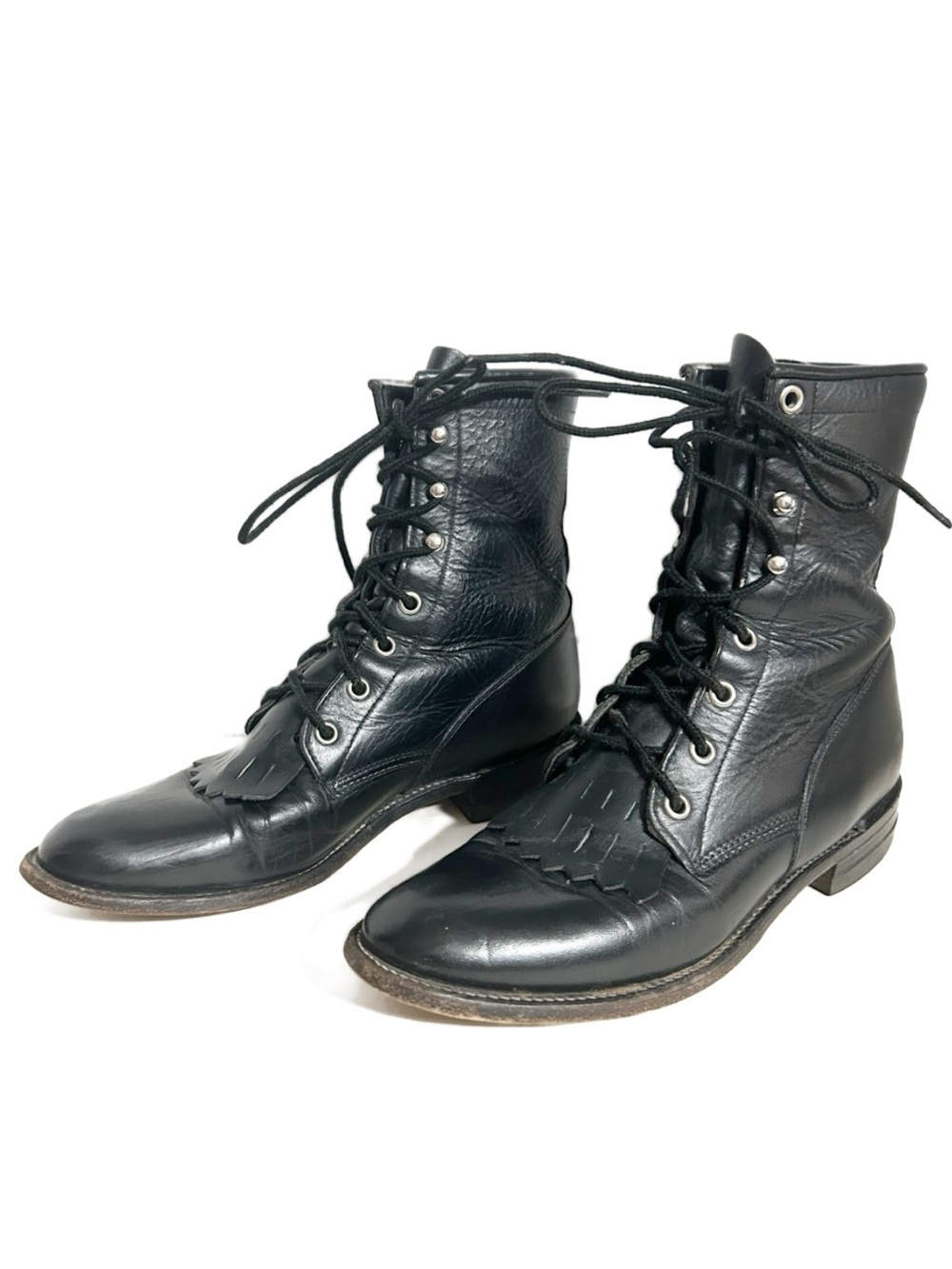 Women's Black Leather Lace-Up Ankle Boots